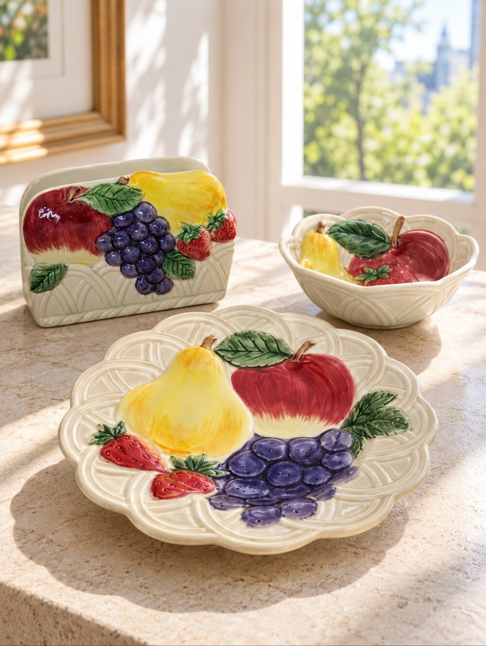 Vintage Otagiri Fruit Basket Ironstone 3-Piece Set Japan 1980s